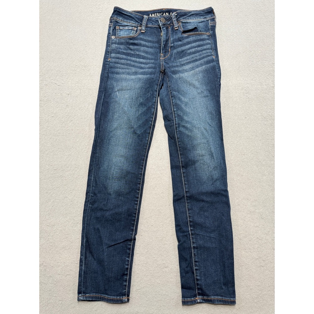American Eagle Jeans Women's 2 Dark Wash Next Level Stretch Skinny Fit Whiskered